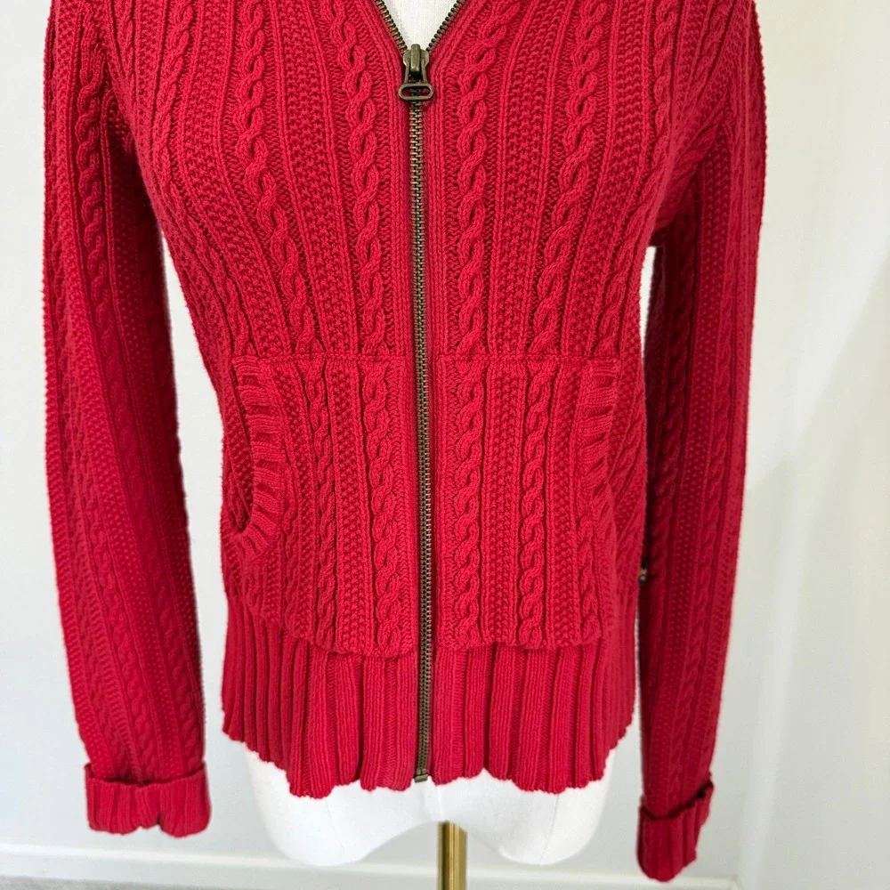 Polo by Ralph Lauren Red Cable-Knit Zip Front Cardigan